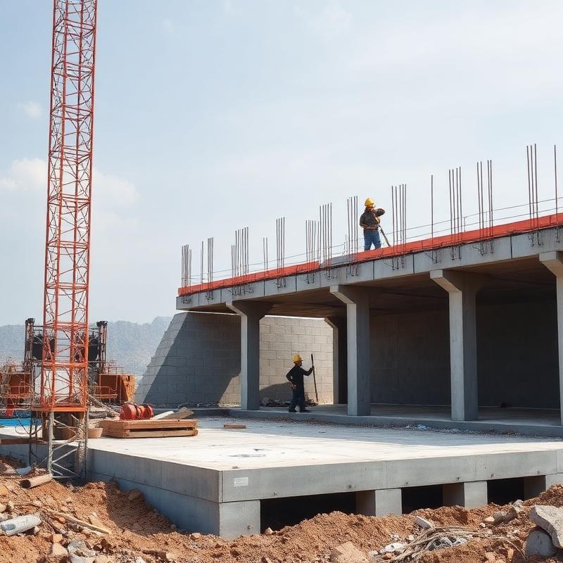 Obra em construção utilizando cimento